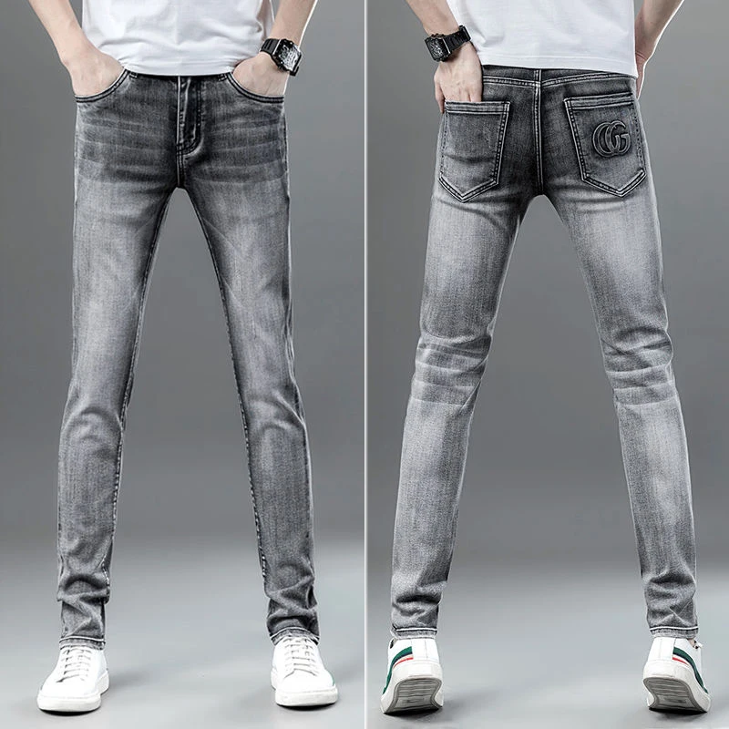 High Quality Men’s Slim-fit Stretch Noble Gray Jeans,All Match Trendy Casual Pants, Stylish Sexy Street Jeans Pants;