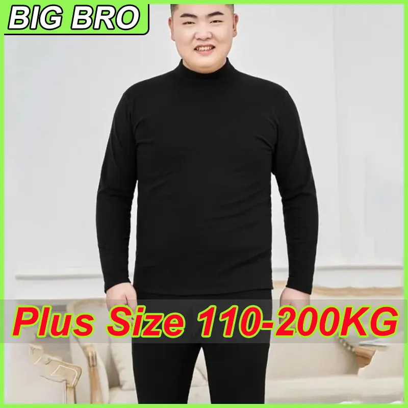 

Комплект из 2 предметов, мужское термобелье больших размеров XL-7XL, зимнее утолщенное нижнее белье с флисовым воротником ягненка, теплая мужская одежда, 110-200 кг