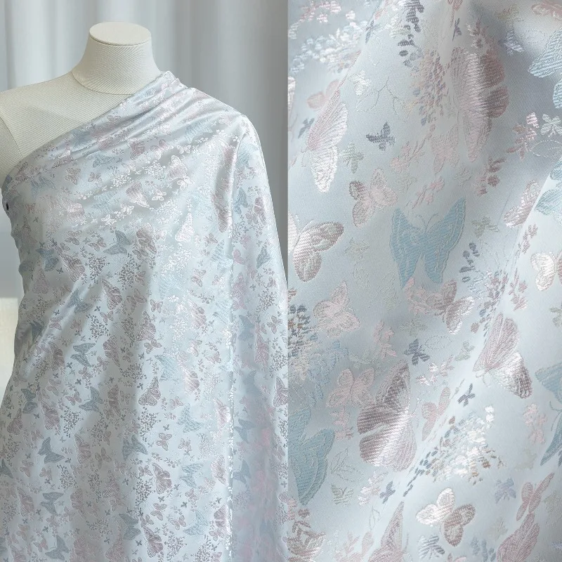 Glossy Butterfly Woven Satin Jacquard Fabric Spring Summer Autumn Dresses Formal Dresses Vests Jackets Skirts Hanfu Fabric