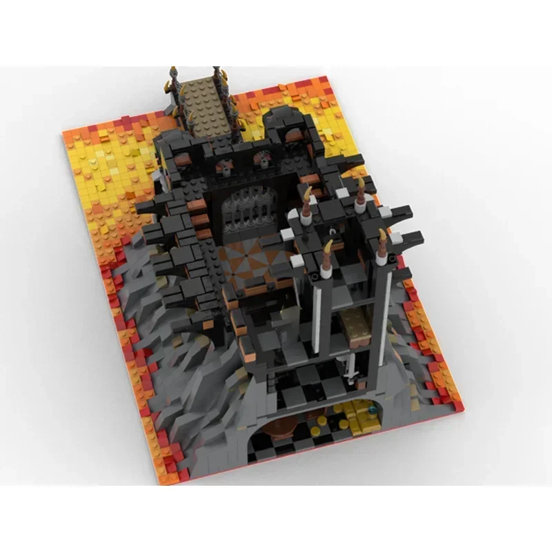 Castelo medieval modelo moc blocos de construção base lava do dragão fortaleza técnica modelo tijolos diy montagem brinquedos construção presente