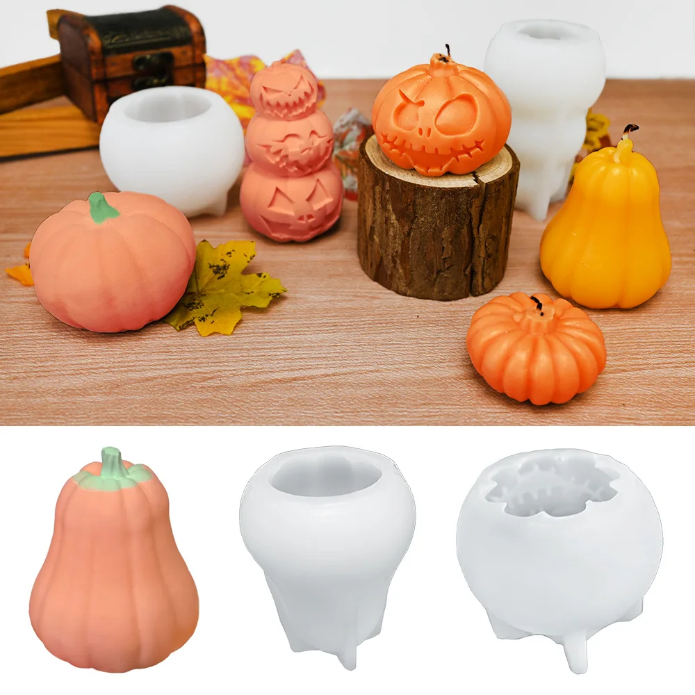 Halloween Pumpkin Candle Silicone Mold Funny Face Aromatherapy Ornaments Epoxy Resin Mold DIY Halloween Party Desktop Decoration