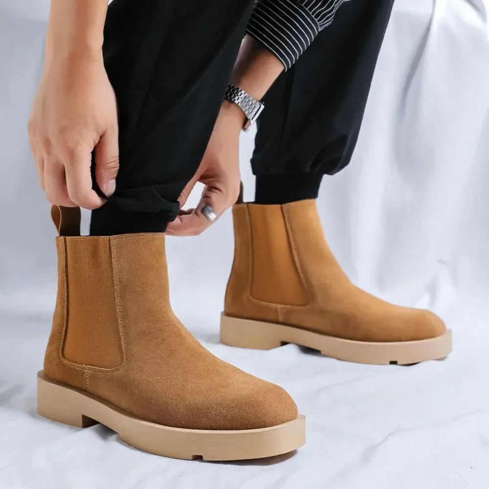 

mens casual party banquet dress chelsea boots slip-on cow suede leather shoes cowboy platform boot autumn winter ankle botas man