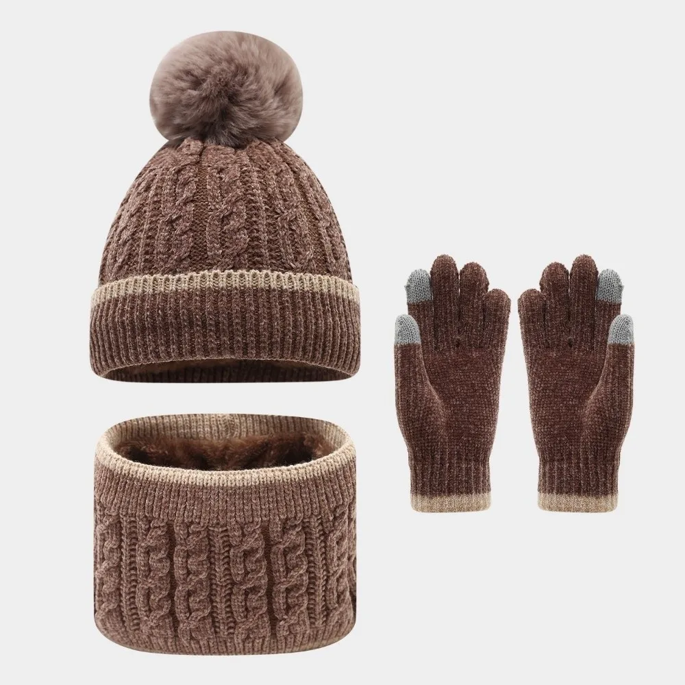 Thick Thicken Knitted Hat Set Windproof Toddler Winter Hat Three Piece Set Knitted Pompom Hat Set Autumn And Winter