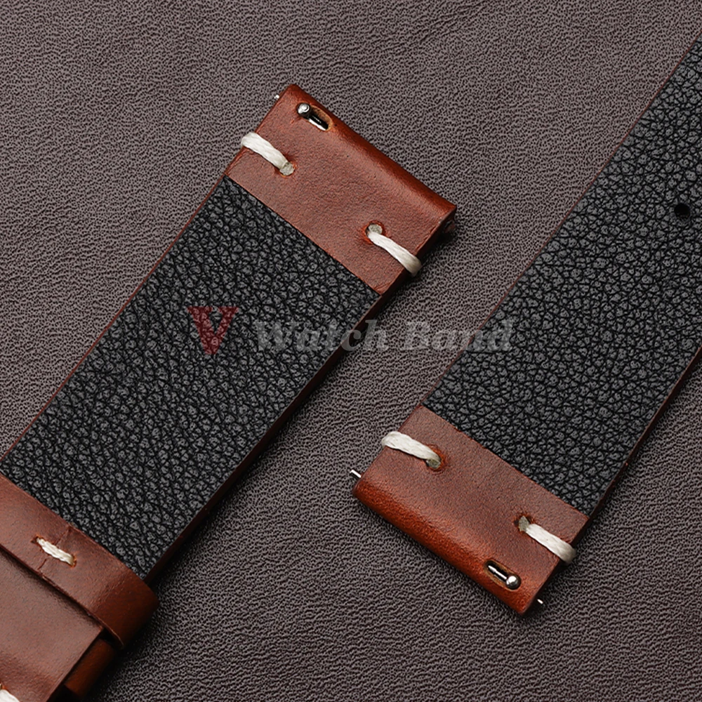Vintage Oil Wax Leather Watch Band 18mm20mm 22mm Bracelet for Seiko Cowhide Strap for Omega Butterfly Buckle Stitching Watchband image 4