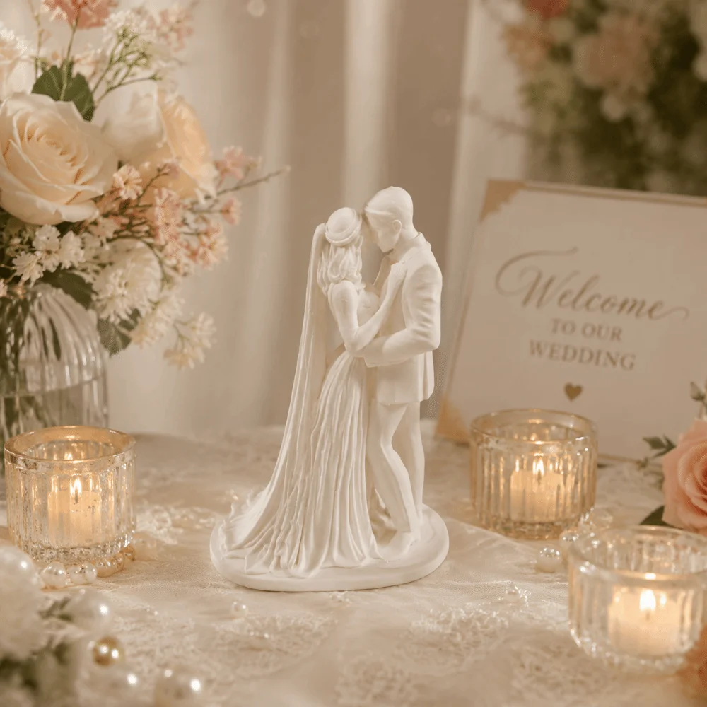 Exquisite Couple Figurine Home Decor Sweet Flower Lovers Statue 3D Printed Valentine’s Day Gifts Wedding Decoration