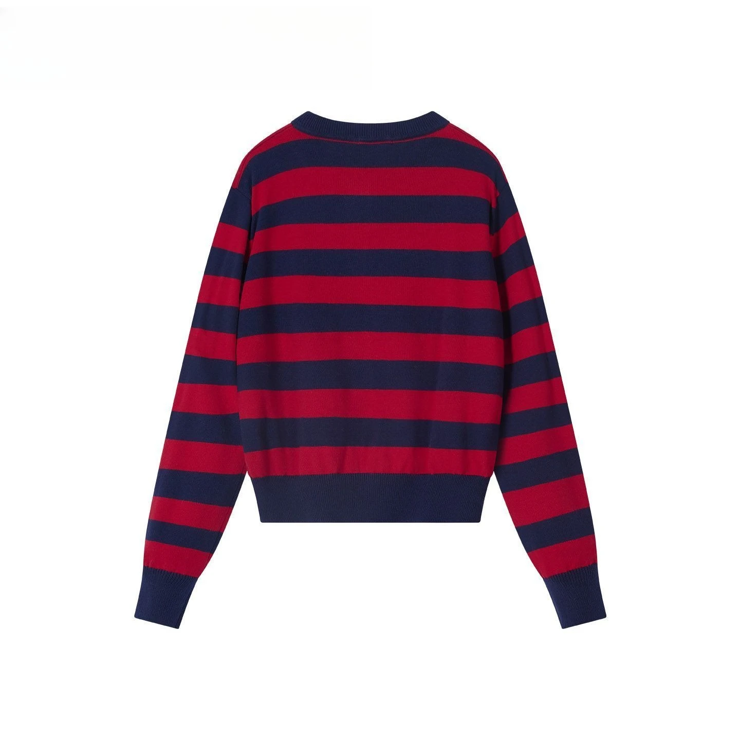 2026 Fashion New Korean Mardi Mercredi Women's Chic Colorblock Striped Crew Neck Long Sleeve Knit Cardigan