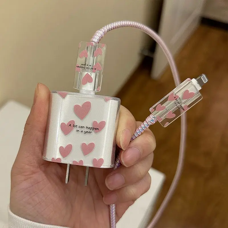 Cute Heart Style Adapter Wrapper Protector USB Cable Winder Data Line Protector Fast Charger Protection For iphone 18w/20W 11 12