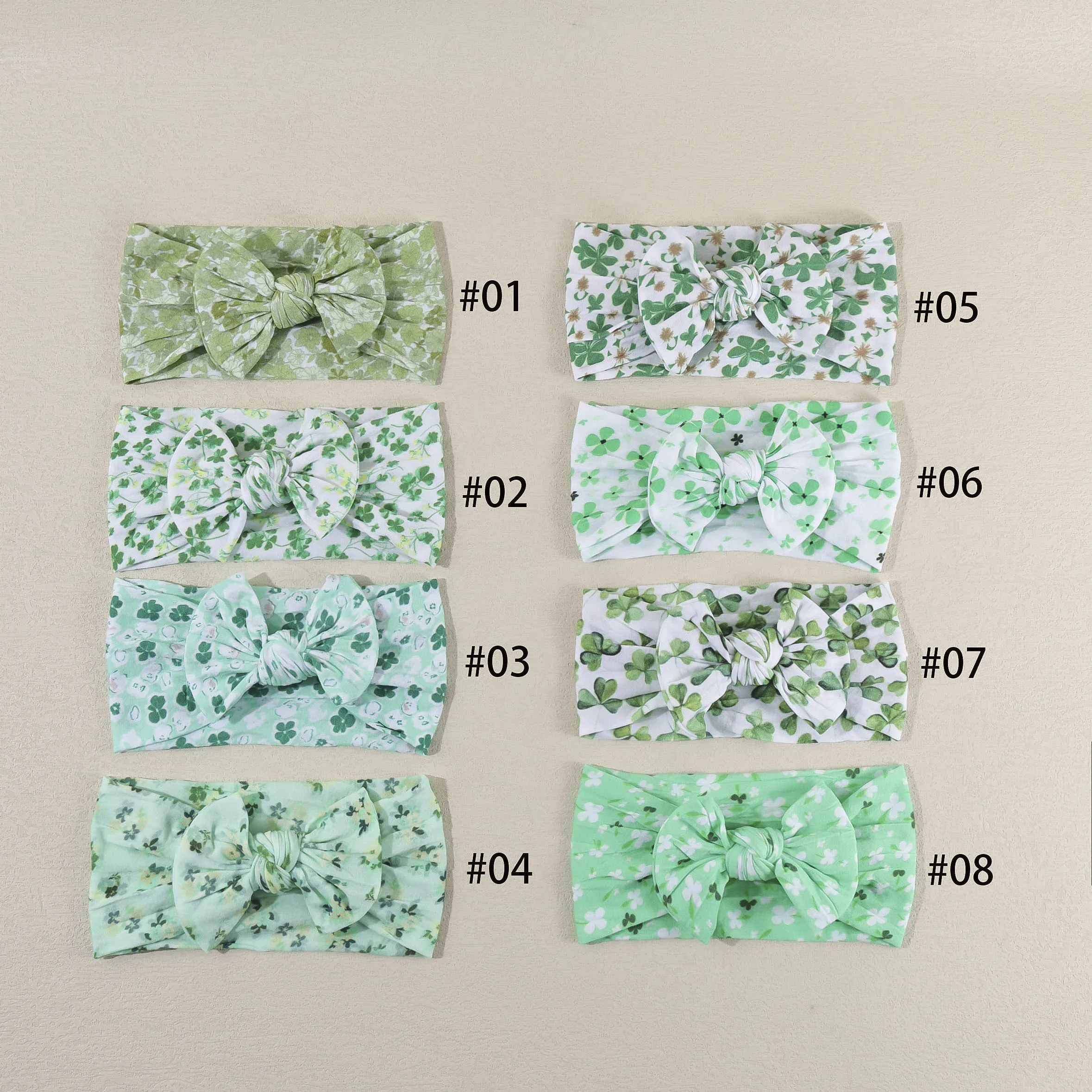 20pcs-green-floral-print-nylon-headbands-elastic-baby-headwraps-soft-st-patrick's-day-kid-girl-bulk-pack