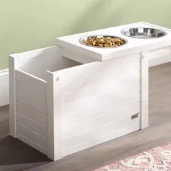Custom 2 Bowl Dog Feeding Station with Sliding Lid Storage- 2 Bowls & Large Pet Elevated Dog Feeder Cat Feeding Rack