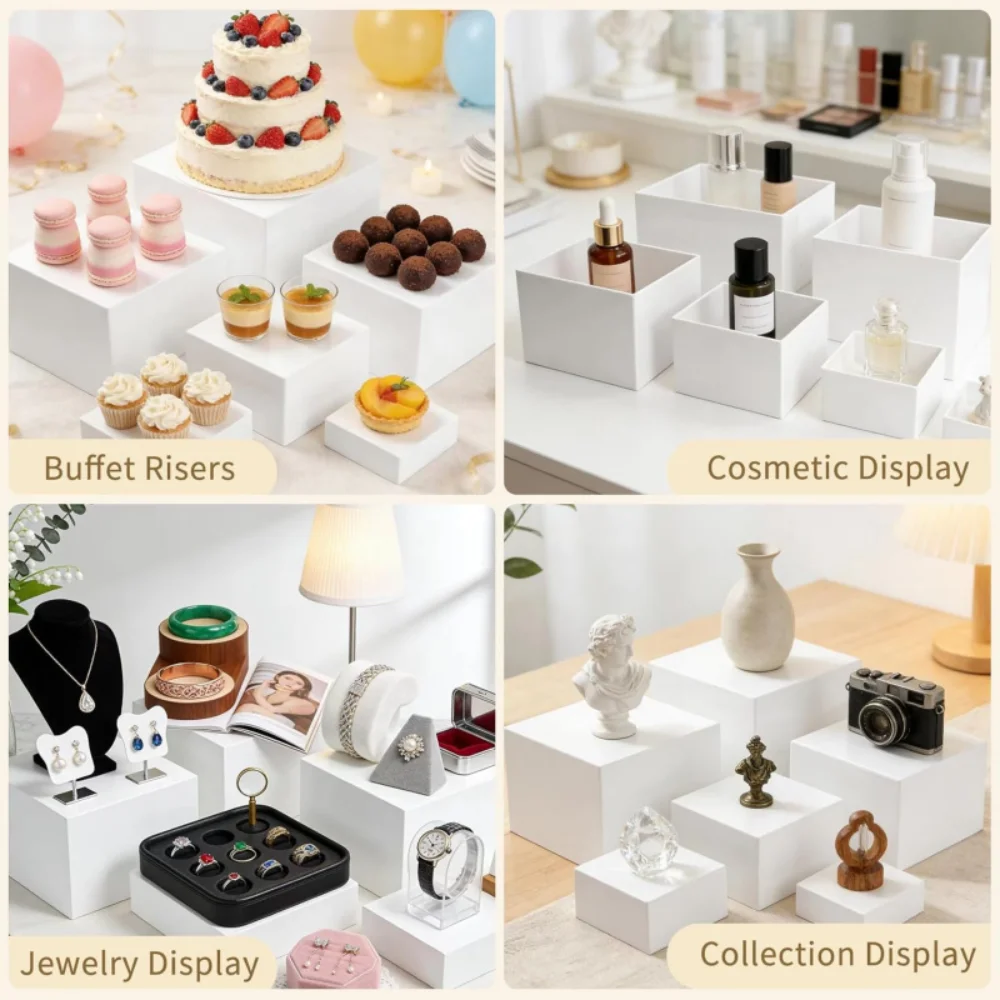 6 Pack Nesting Acrylic Cube Buffet Food Risers, Hollow Bottom Display Shelves for Catering Dessert Jewelry Collectible Action Figure Table Showcase 3