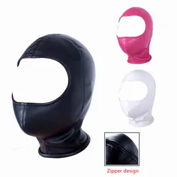 Unisex Open Eyes Leather Head Hood with Zipper Sexy Fetish Tight Fitting Mask for Cosplay Party Role Games Hallow's Day Costumes