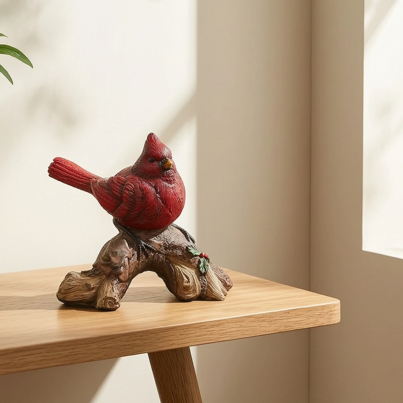 

Red Cardinal Figurine Textured Branch Base Bird Statue Cardinal Figurine Garden-Style Home Decor Indoor