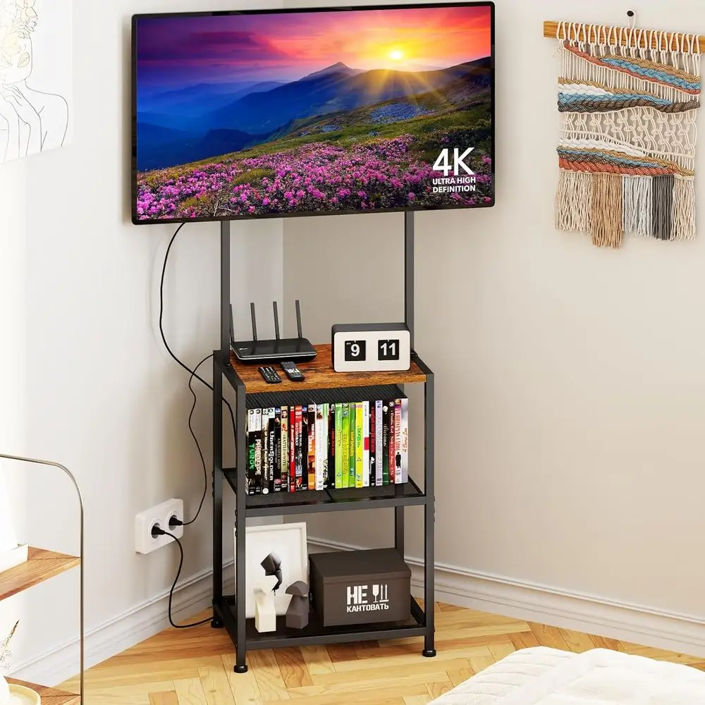 

14 Inch to 42 Inch Small Corner TV Stand for Bedroom With 3 Tiers Storage Shelves, Floor Universal Television Stand With Mount F
