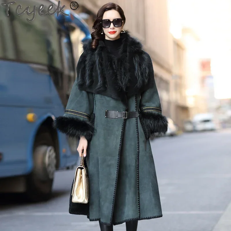 

Tcyeek Women's Winter Coats Fox Collar Wool Sheepskin Fur One-piece Women Clothes Fashion Long Female Fur Jacket Abrigo Mujer Lq