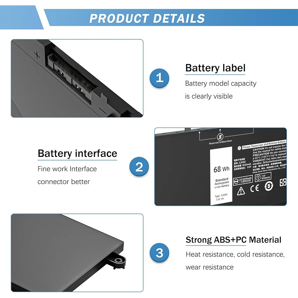 68WH GJKNX Battery for Dell Latitude 5480 5580 5280 5288 5290 5488 5490 5491 5495 5590 5591 E5480 E5580 E5490 Precision 15 3520