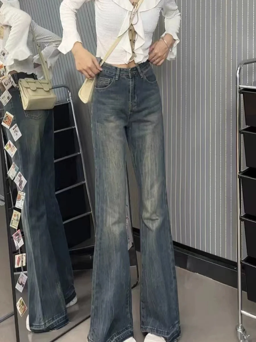 American Sle Jeans a gamba larga a vita alta Pantaloni in denim bootcut a taglio dritto larghi da donna Autunno Faion plus Size dimagranti