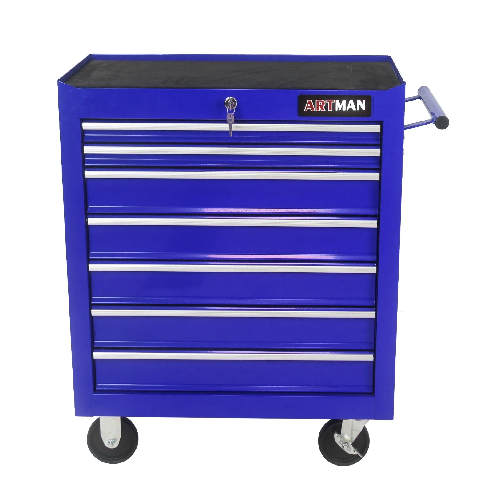 Cabinet, Box, 7 Drawer Rolling Tool Box with Key Lock for Garages, Workshops, Repair Shops, Blue; Steel Rolling Tool Boxes