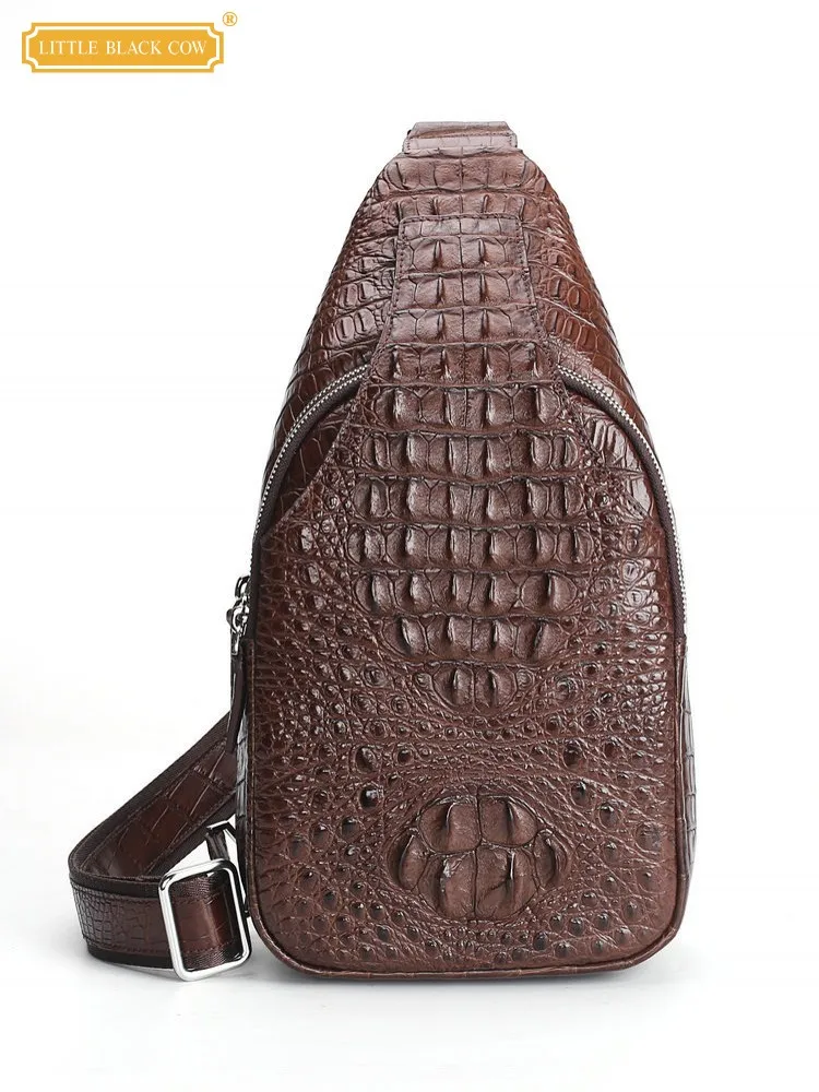 

Multi Pockets Mens New Chest Bags Crocodile Skin Genuine Leather Handbag Single Shoulder Bag High Street Fashion Men Casual Bag