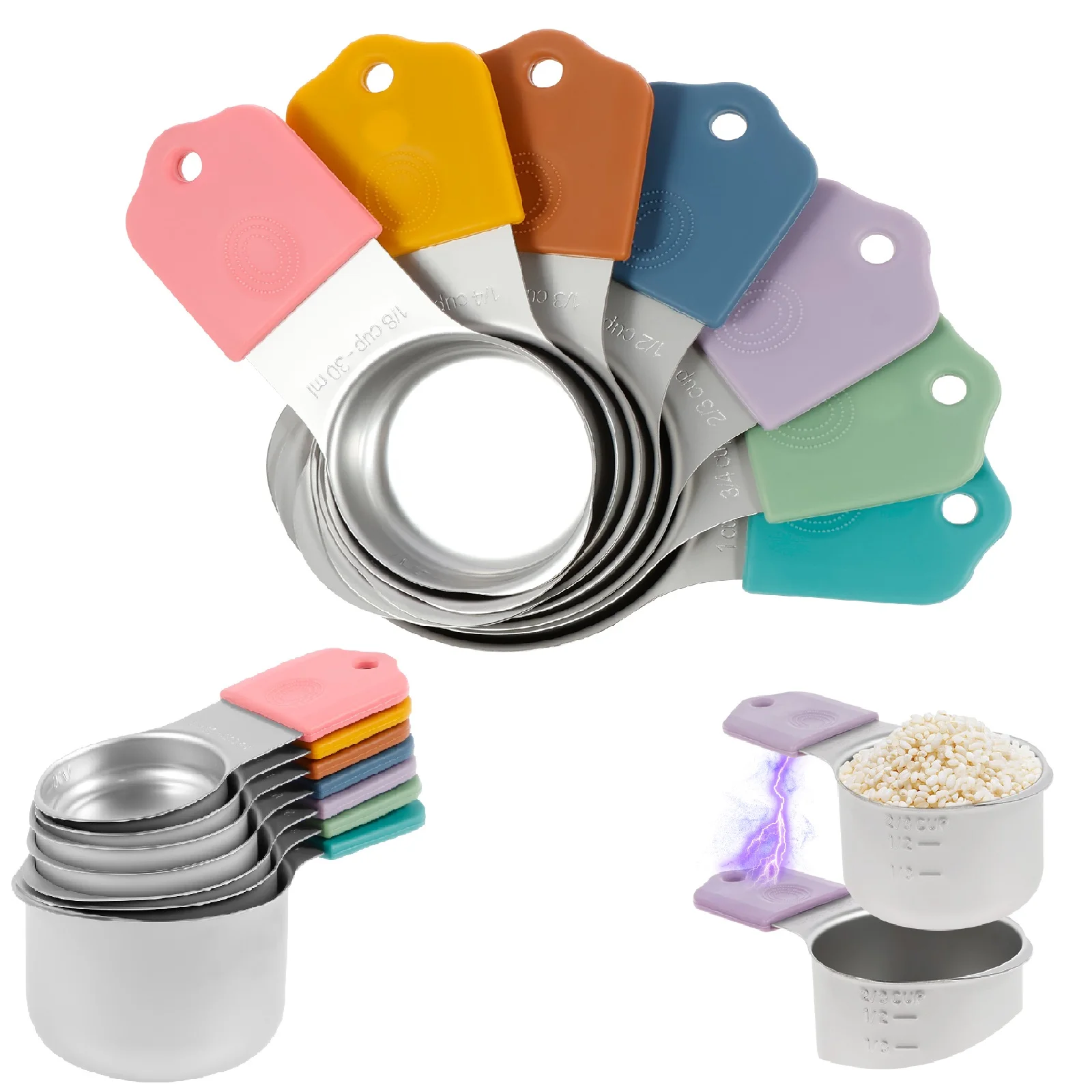 

7Pcs Magnetic Measure Cup Spoon Set with Silicone Handle Stainless Steel Cup Stackable Measur Cup Spoon Kitchen Measuring Spoons