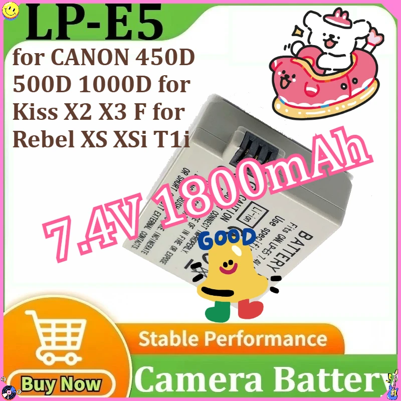 

LP-E5 Replacement for CANON 450D 500D 1000D for Kiss X2 X3 F for Rebel XS XSi T1i Camera LPE5 LP E5 Battery 7.4V 1800mAh
