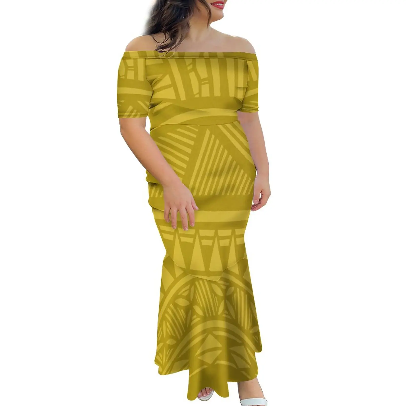 

New Hot Dress Women Dress Elegant One Shoulder Polynesian Dress Off The Shoulder Samoa Girl Culture Wear Hawaii Beach