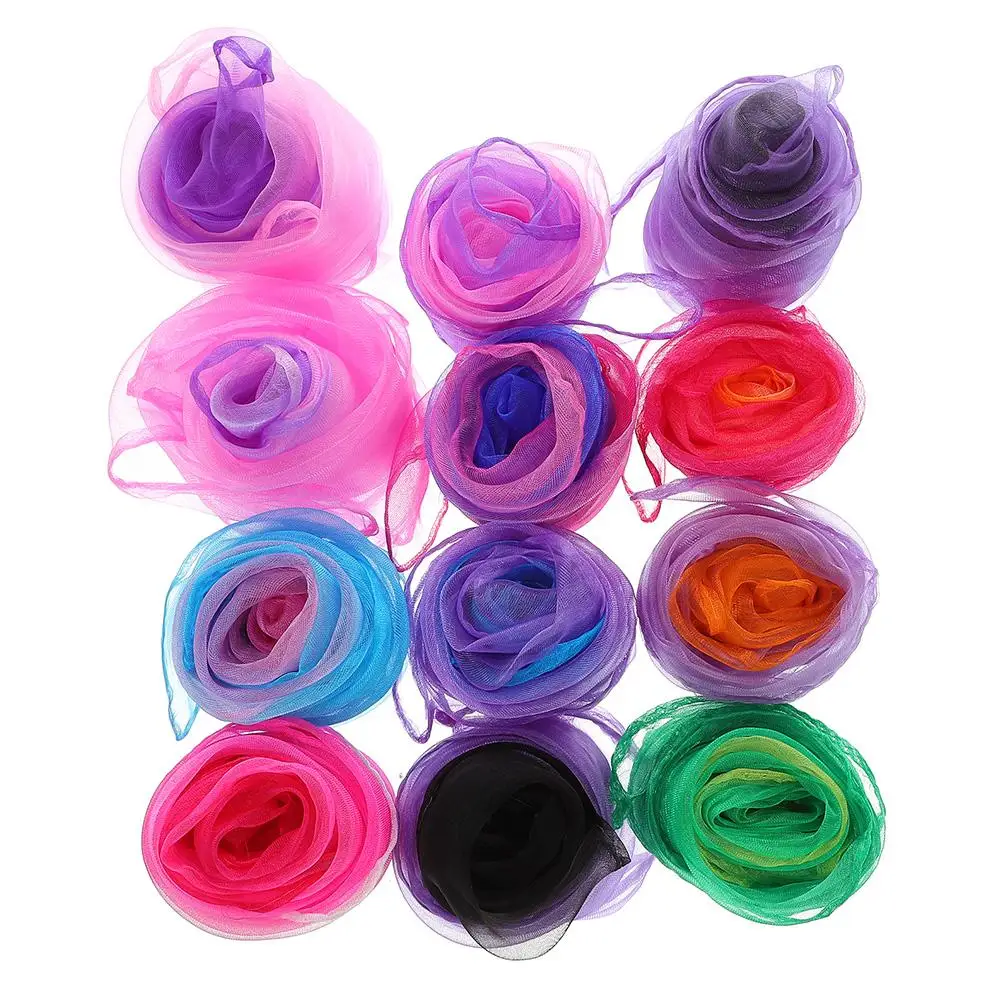 

12 Pcs Colorful Gift Scarves Lightweight Kids Stage Performance Dance Props Chiffon Juggling Scarves For Children Play Party