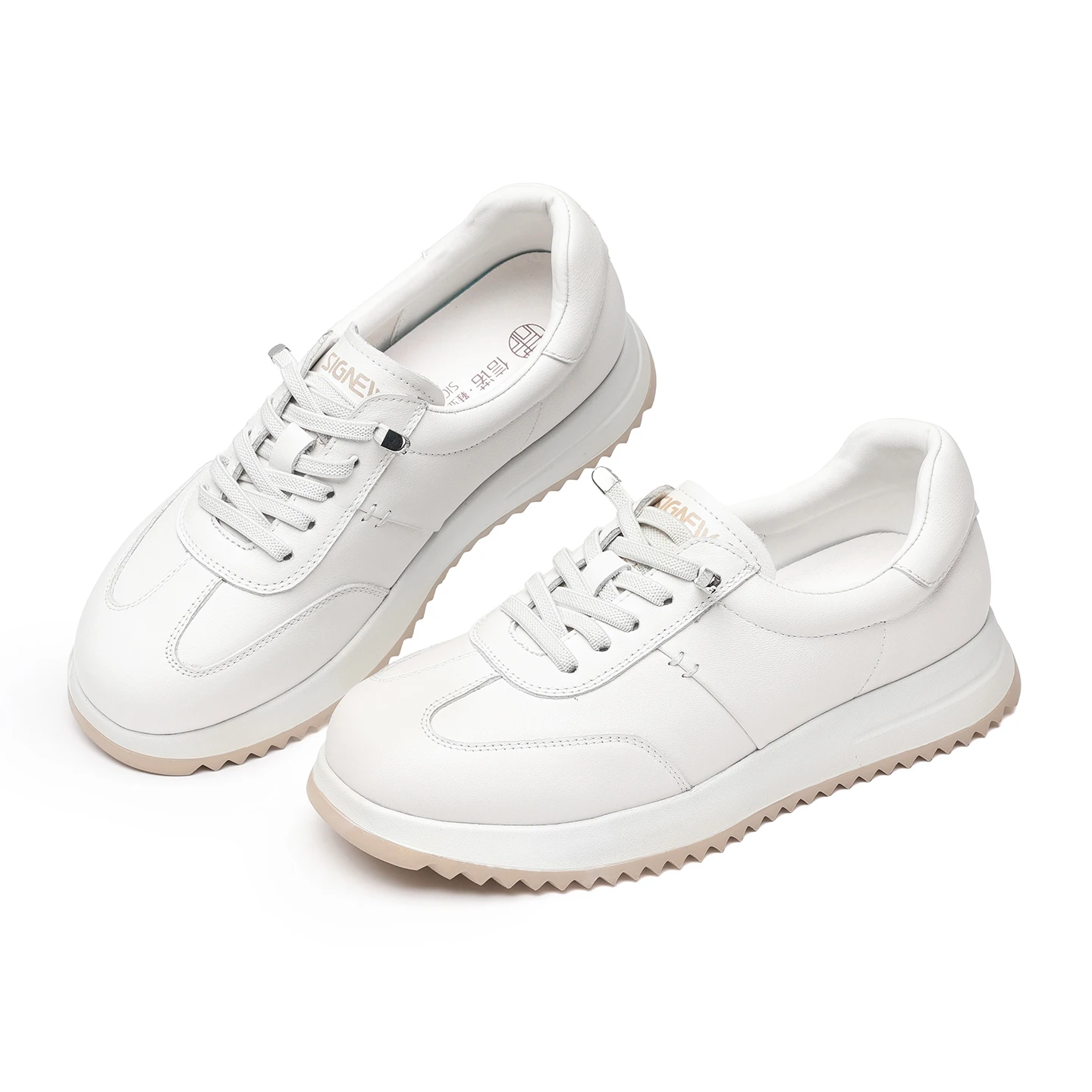 

Spring and Summer Women's Genuine Leather White Sneakers, Soft-Soled Thick-Soled Casual Sports Shoes, Non-Slip, Comfortable for Commuting, German Training Shoes