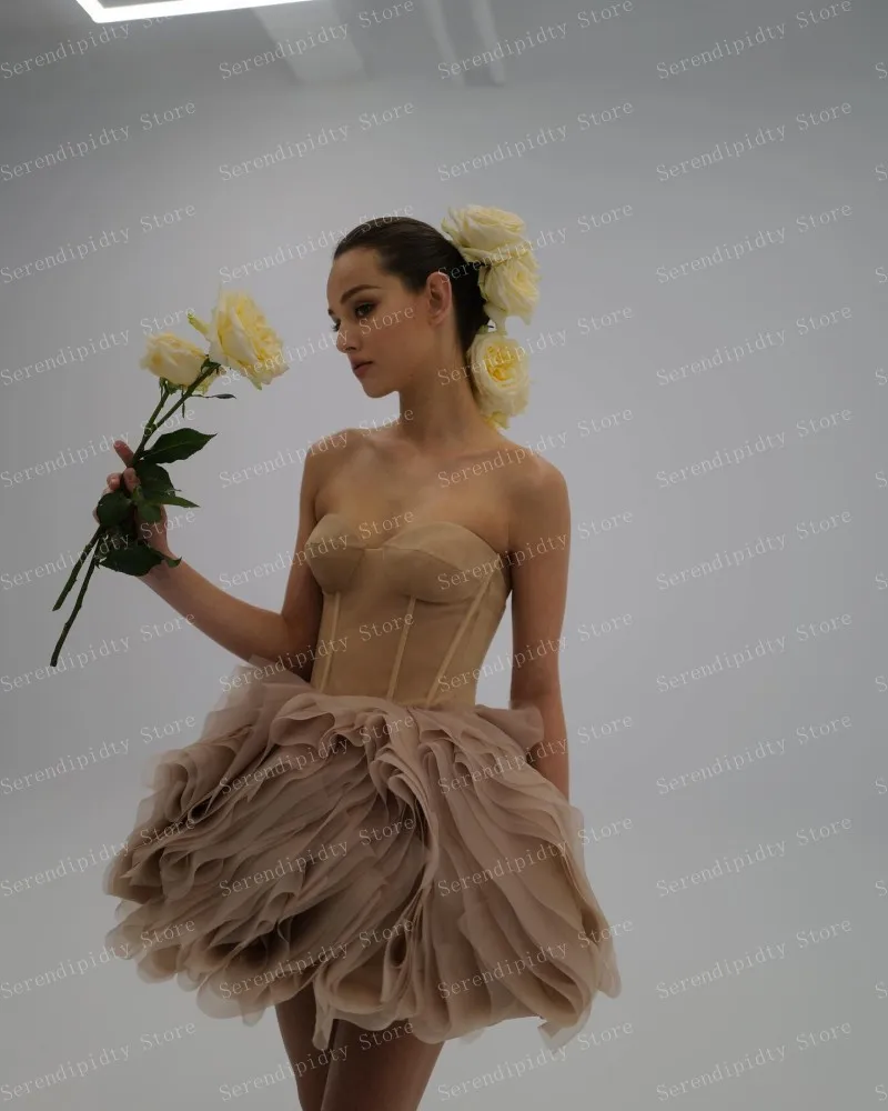 SERENDIPIDTY vestido de baile de tul marrón con volantes, vestidos de fiesta por encima de la rodilla, vestido de cóctel hecho a medida para boda