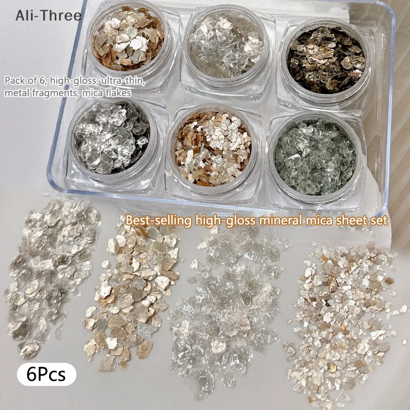 6 uds hoja de Metal lentejuelas para uñas accesorios de manicura para decoración de uñas artículos decorativos fragmentos de lámina dorada y lámina plateada Gol ultrafino