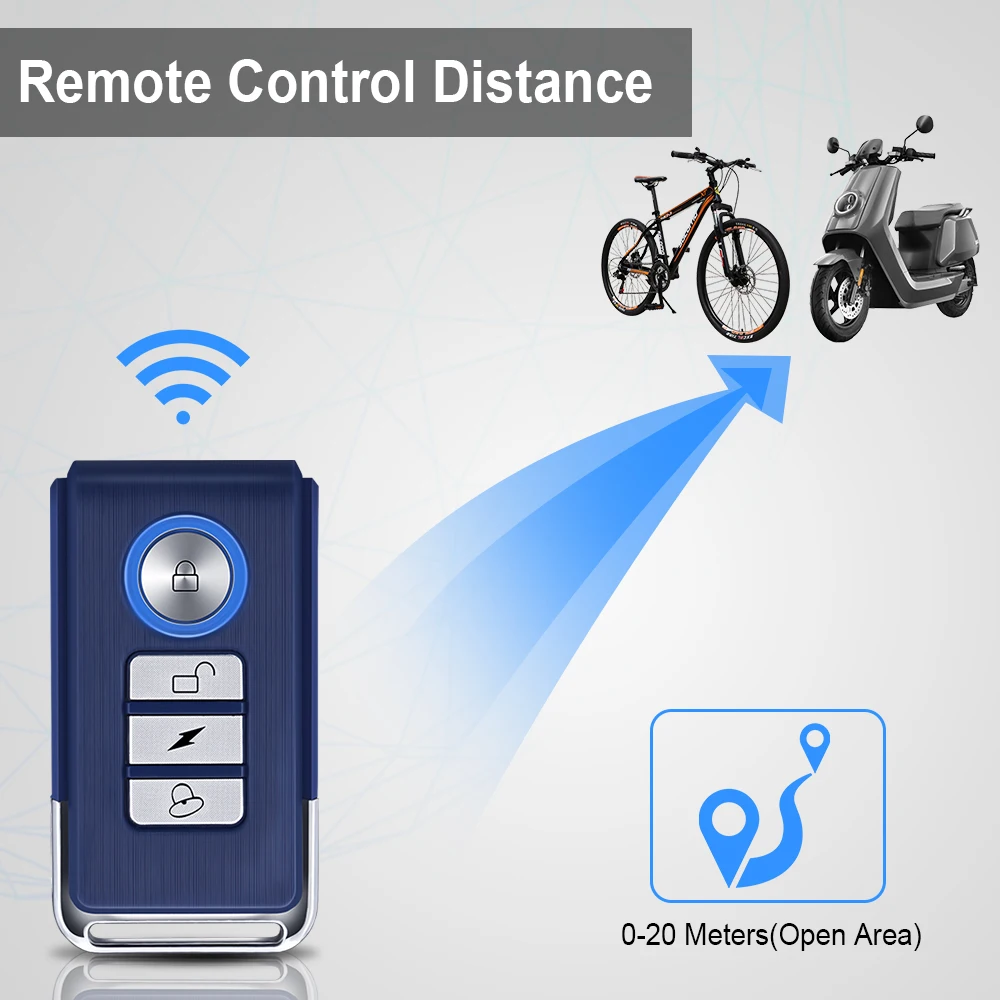 Wsdcam controle remoto alarme da motocicleta 113db à prova dwireless água sem fio bicicleta alarme de proteção segurança anti roubo carro elétrico