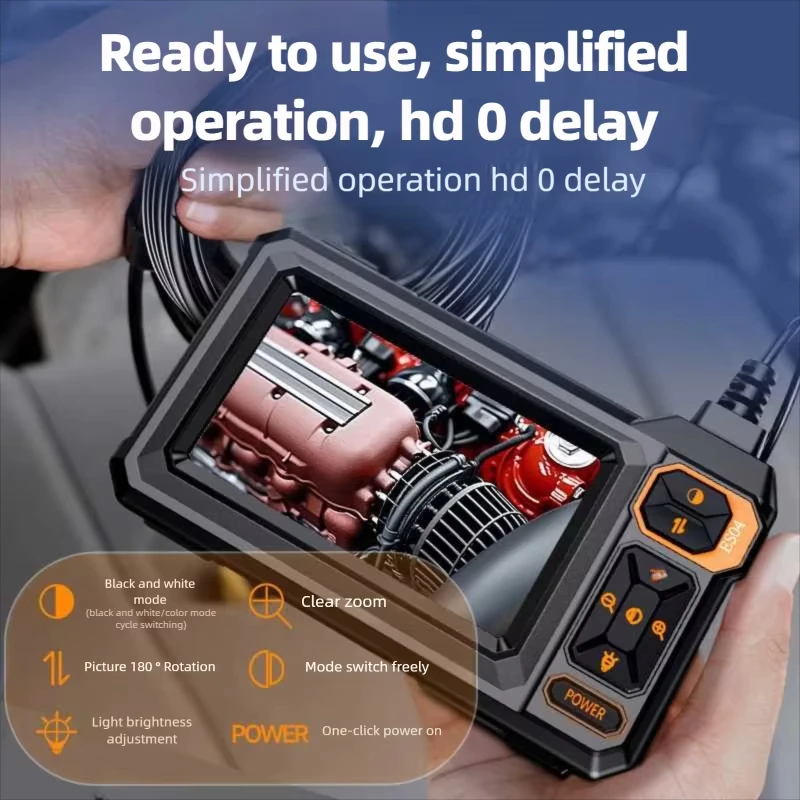 ndustrial Endoscope Camera 8mm HD1080P 4.3inch IPS Screen 16.5TF Pipe Inspection Camera for Car Repair IP67 Waterproof 8 LEDS
