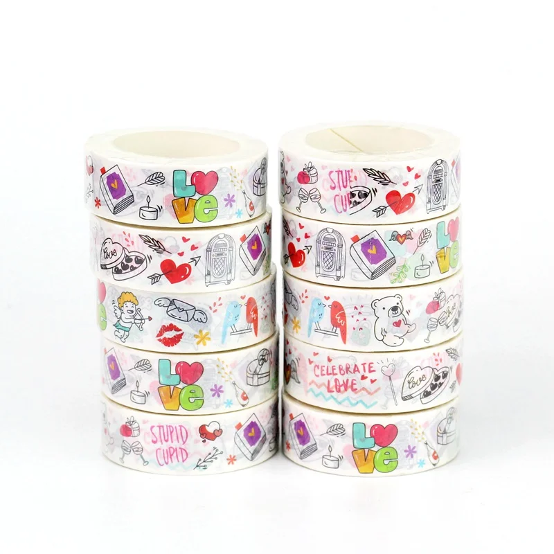 

NEW 10pcs/lot Cute Cupid's Arrow Birds Valentine Washi Tapes for Scrapbooking Planner Adhesive Masking Tape Kawaii Papeleria