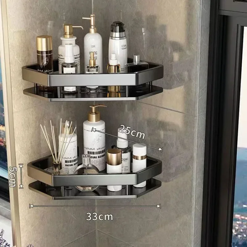 

Punch-free Corner Rack Bathroom Shelf Shelves Wall Mounted Shower Storage Aluminum Holder Bathroom Kitchen Organizer Accessorie