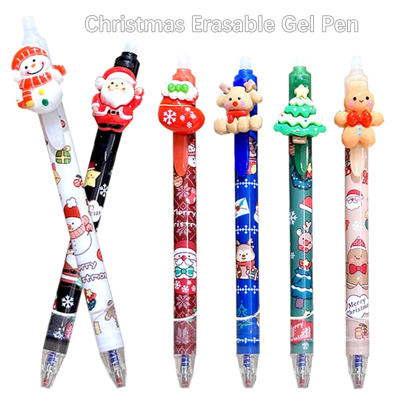 Creative Christmas Theme Erasable Gel Pen Comes with Eraser 0.5mm Blue Magic Ink Kawaii Writing Stationery Christmas Gifts