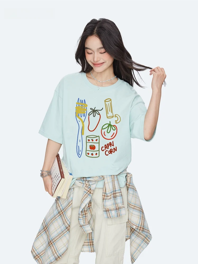 

Capricorn American Style Casual Cotton Short Sleeve T-Shirt Women's Loose Half Sleeve Top Breathable Sweat Absorbent Summer N...