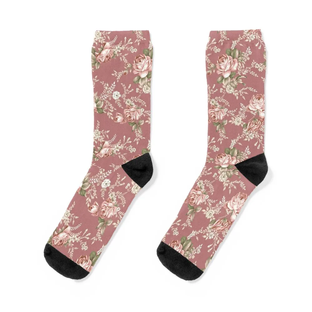 Vintage Blush Roses - Dk. Pink Background Socks cycling heated Socks For Girls Men's