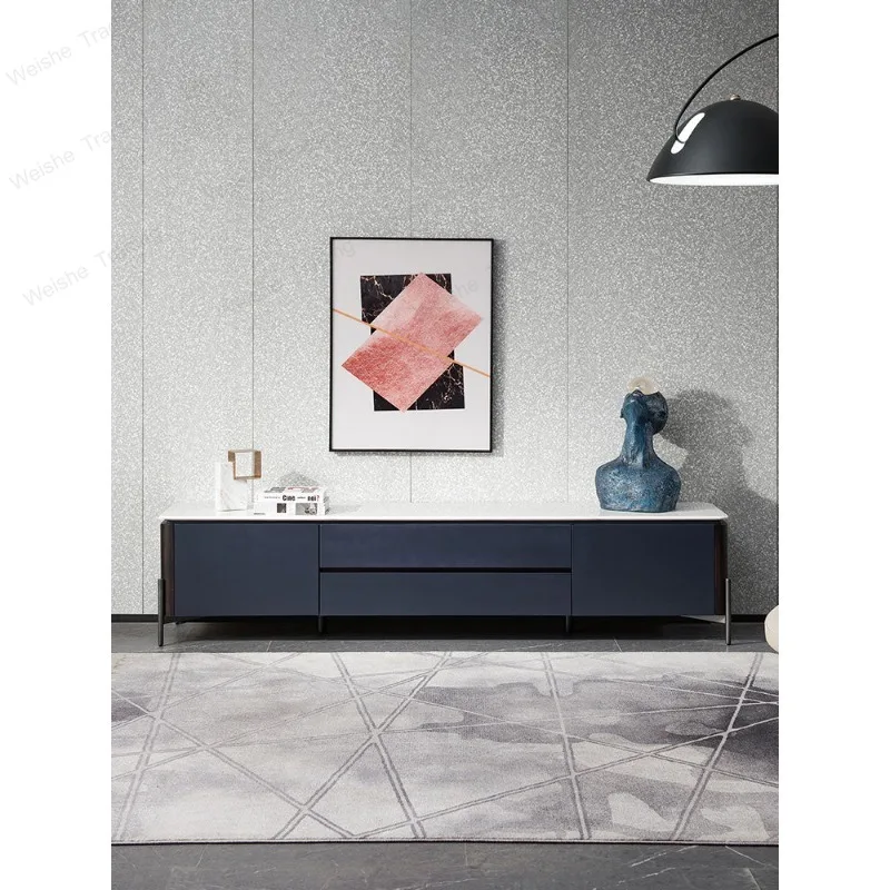 Italian minimalist living room TV cabinet, modern minimalist marble slate floor cabinet