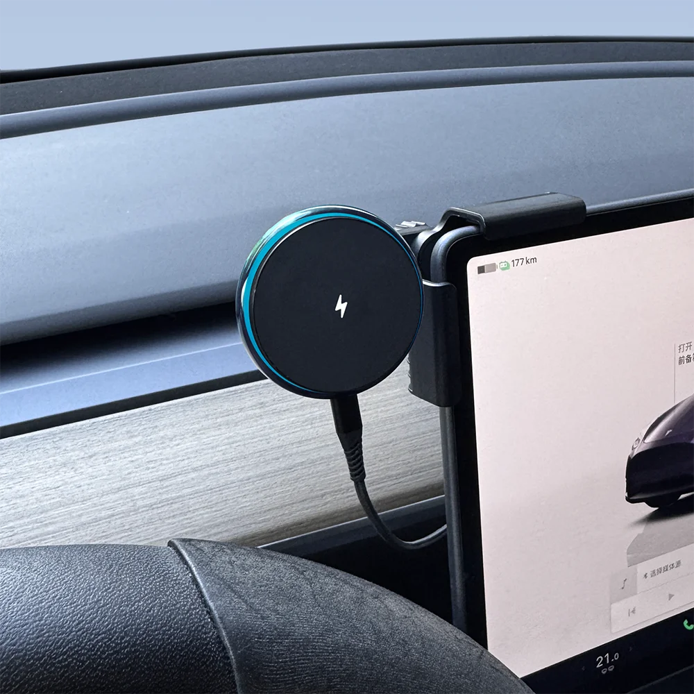 Blue Light Ring Magnetic Wireless Charger Compatible with MagSafe Phone Holder Screen Mount For Tesla Model Y 3 Juniper Launch
