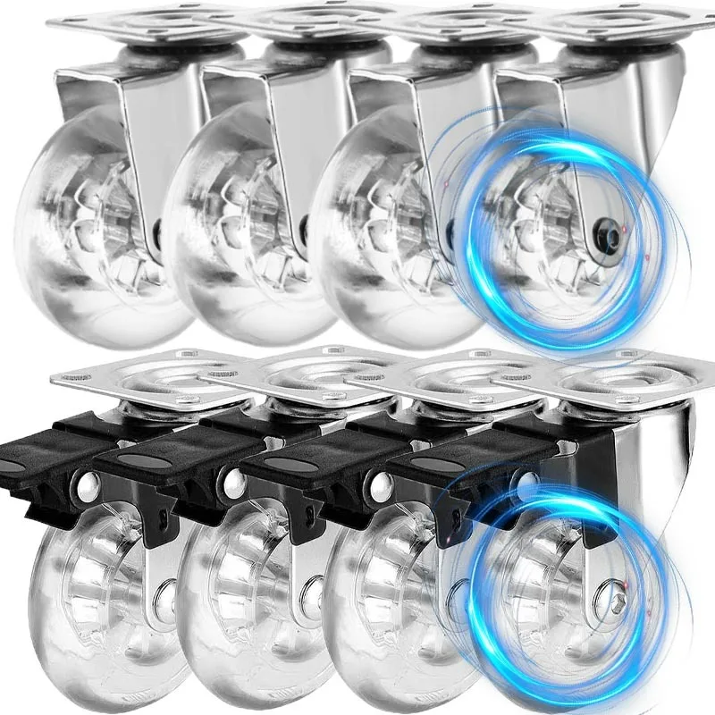 1-4set Heavy Duty Plate Casters Silent Swivel Wheels Universal Transparent Wheel with 360-degree Plates for Furniture Trolley