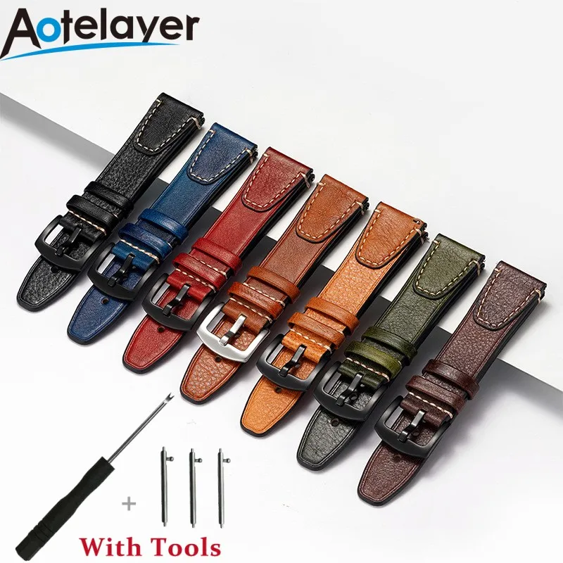 

20mm 22mm Quick Release Retro Cowhide Leather Watch Strap for Men Women Universal Watch Bracelet Watch Accessories with Tool