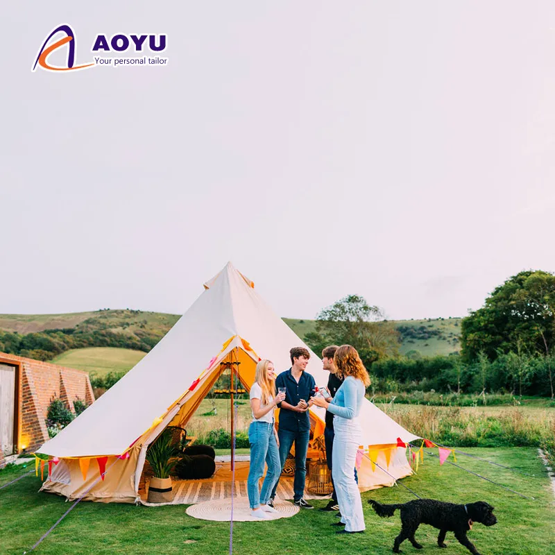 

Four-Season 6-Person Cotton & Oxford Canvas Indian Tipi Pyramid Yurt Tent Portable Outdoor Camping & Glamping Adults Families