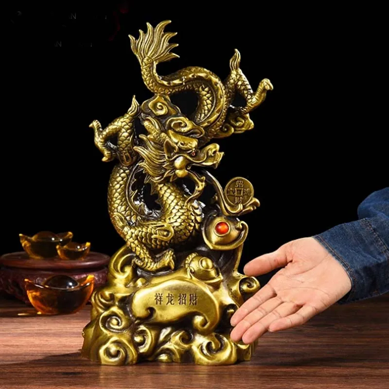 

large Asia Home store COMPANY exorcise evil spirit talisman bring wealth money good luck Royal Dragon copper FENG SHUI statue