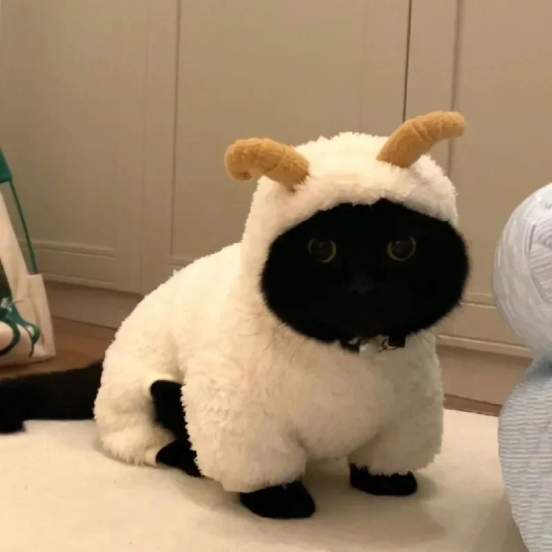 

Halloween Plush Sheep Cat Clothes Winter Thick Warm Hoodie Sphinx Cat Cute Role-playing Costume Christmas Pet Dog Accessories