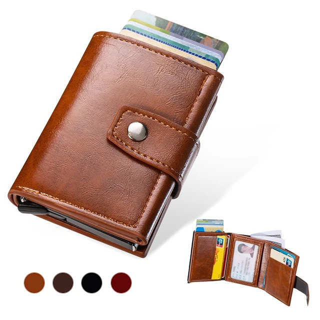 Męskie etui na karty kredytowe Retro Bank, metalowy inteligentny minimalistyczny portfel Rfid Anti Thief, damskie etui na karty bankowe ze skóry PU w ​​kolorze czarnym