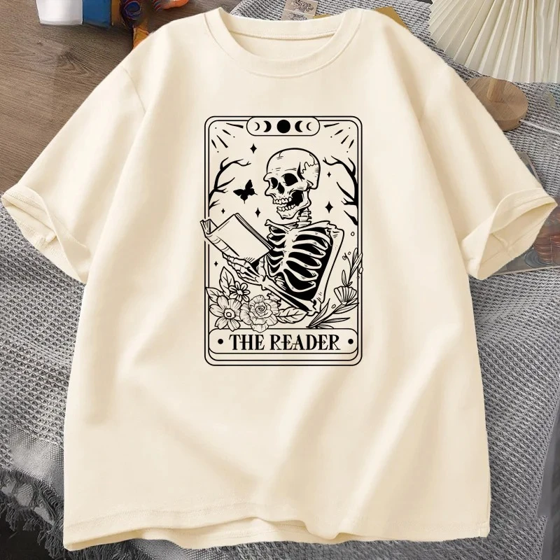 القارئ بطاقة التارو تي شيرت الهيكل العظمي القراءة تي شيرت الصيف كتاب عاشق Bookish التي شيرت المرأة تيز الجرافيك تي شيرت الصيف Y2K