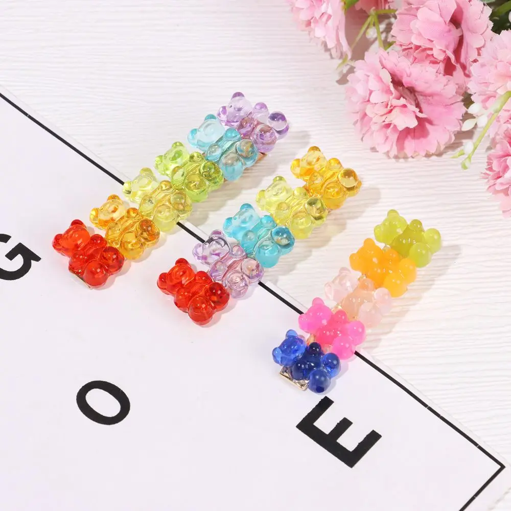 ของขวัญอุปกรณ์เสริมผม Duckbill Gummy Headwear ผมที่มีสีสันคลิป Jelly Bear Hairpin Barrette สี Candy