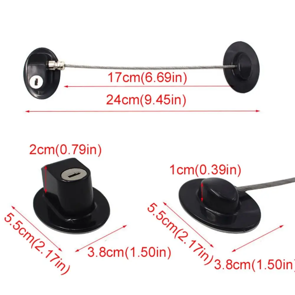 2Pcs Self Adhesive Children Safety Lock with Key Steel Wire Lock Rope Window Security Lock No Drilling Wear-resistant