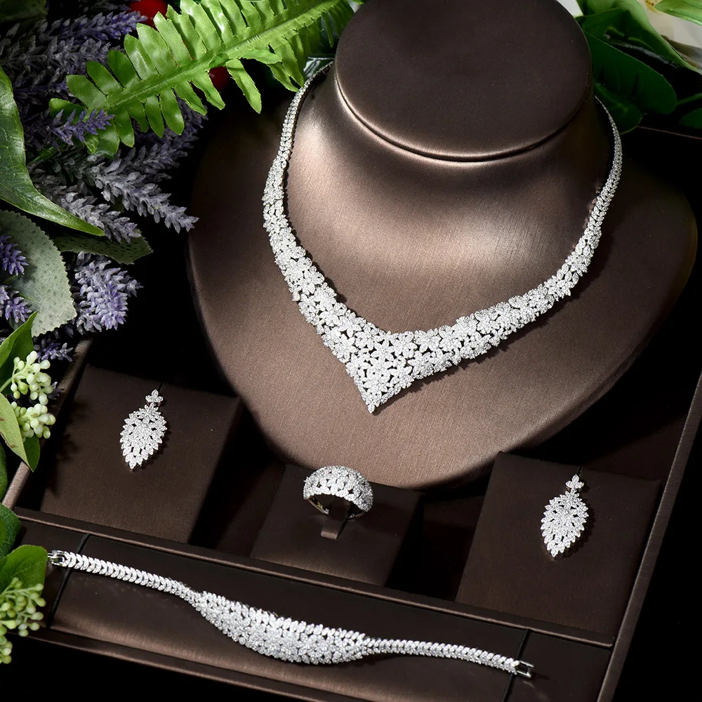 

HIBRIDE New Fashion Dubai Jewelry Set for Women Wedding Party Accessories 4pcs Cubic Zirconia African Bridal Jewelry Sets N-1260