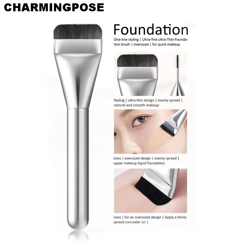 1/2PCS Ultradünnes Foundation-Pinsel-Set, einzeiliger Foundation-Pinsel und Halbmond-Maskenpinsel |   Professionelle streifenfreie Make-up-Anwendung