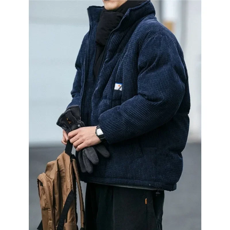 

Japanese Oversized Corduroy Puffer Jacket Men Women Stand Collar Vintage Style Cotton Coat Streetwear Fashion